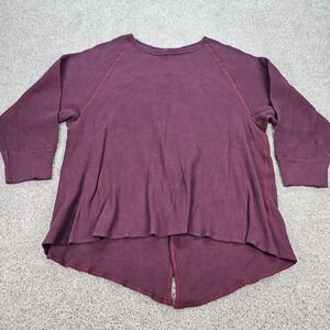 We The Free Burgundy Waffle Knit High Low Split Back Shirt Extra Large